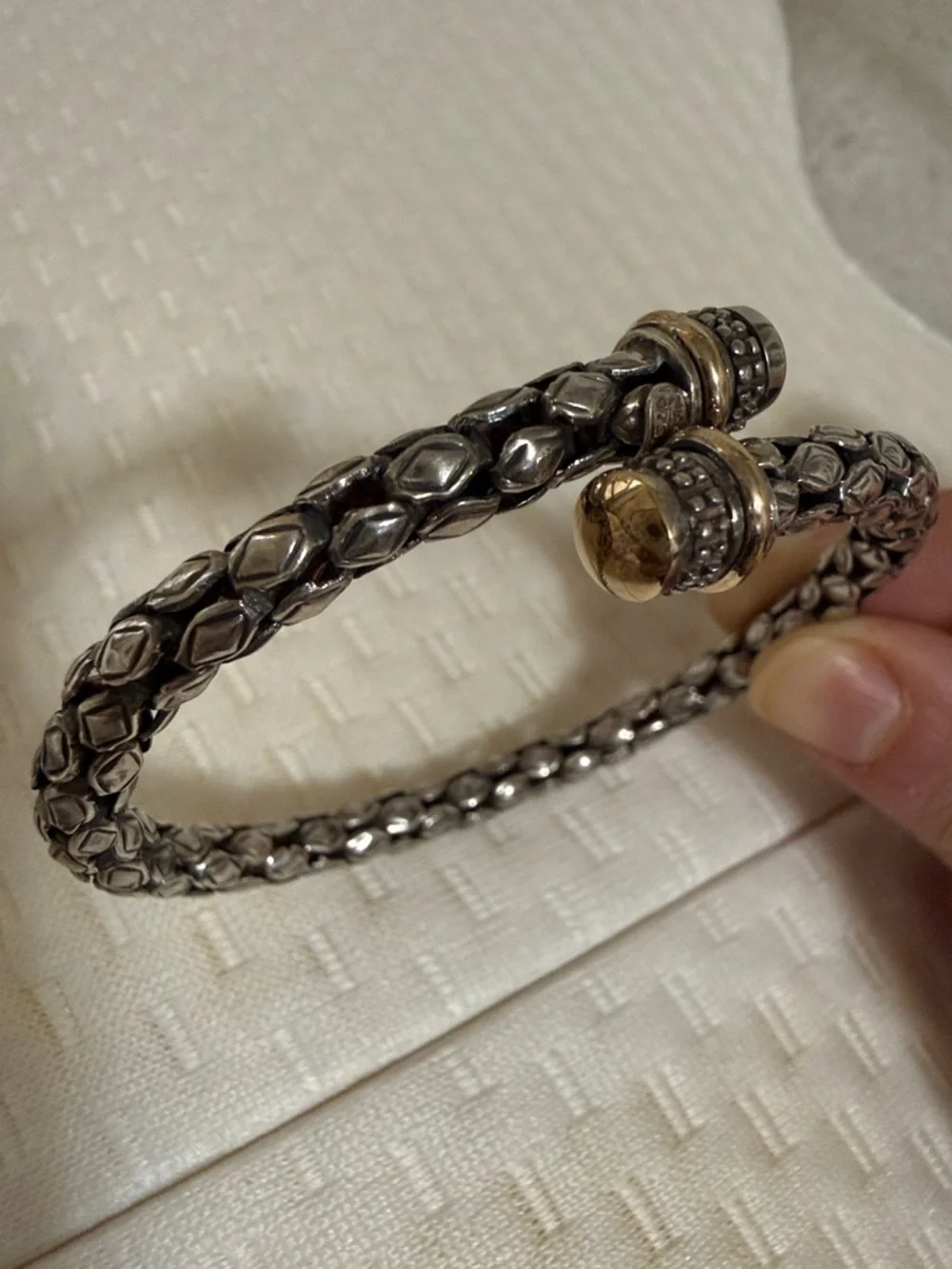 18K 925 STERLING SILVER ROPE TEXTURE CABLE FLEXIBLE CUFF BRACELET
